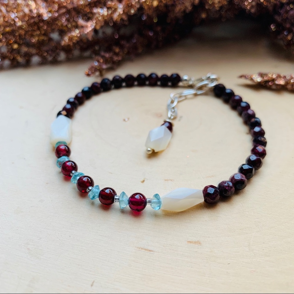 Apatite & Garnet Gemstone Silver Bracelet Jewelry